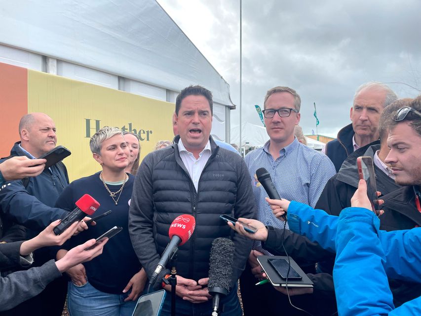 Minister for Agriculture Martin Heydon speaks to the media at the National Ploughing Championships in Co Offaly. Photo: Gráinne Ní Aodha/PA Wire